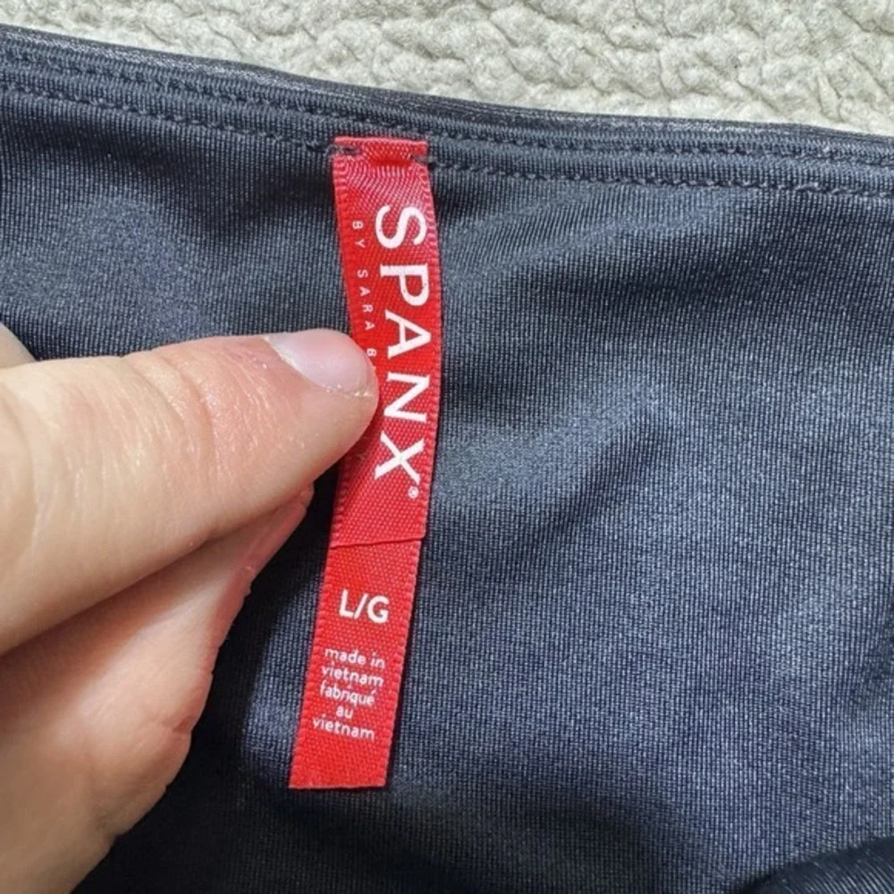 Spanx Leggings Womens Large Black Faux Leather Slimming Edgy Modern Ribbed Ankle